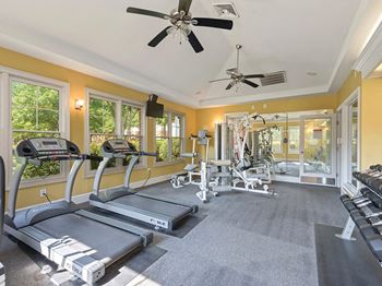 24 hour fitness center at Falls Pointe Apartments in Durham NC